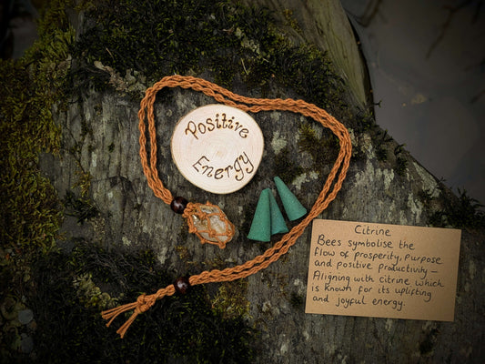 Our Citrine Nature Grounding Set, with Bee Woodburning Pyrography