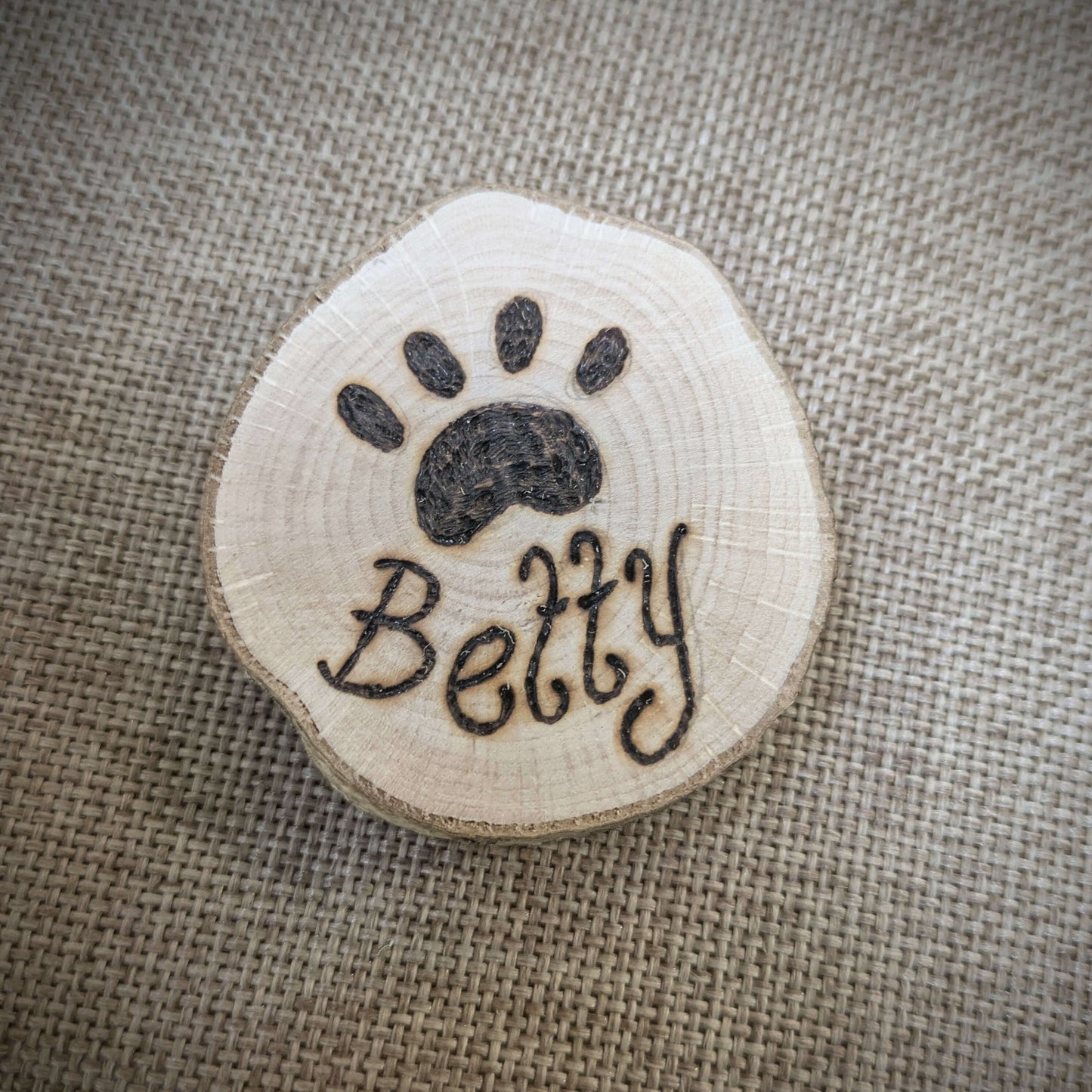 Personalised paw wood burning with your cat, dog or pets name