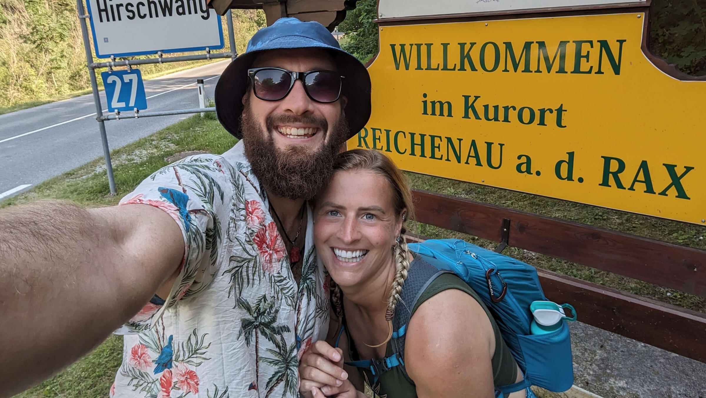 A picture of a backpacking couple in Austria