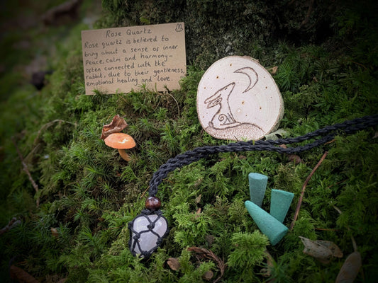Rose Quartz Nature Grounding Set with a Rabbit and the Moon, I am enough quote