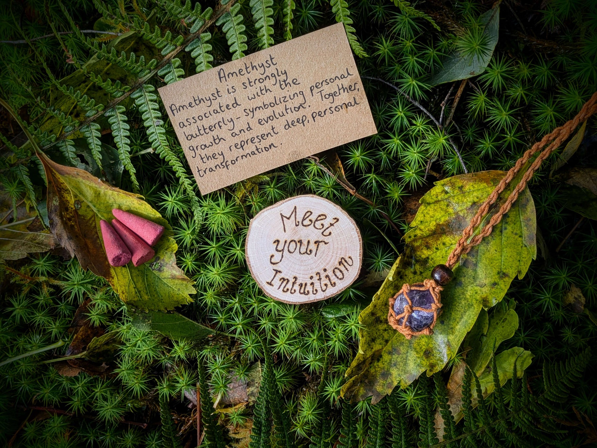 Our Amethyst Nature Grounding Set, with Butterfly Woodburning Pyrography