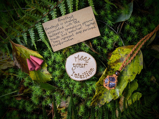 Our Amethyst Nature Grounding Set, with Butterfly Woodburning Pyrography