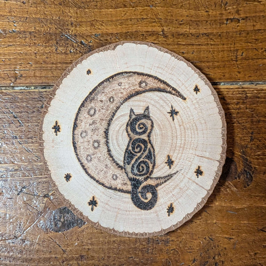 Cat moon pyrography woodburning gift