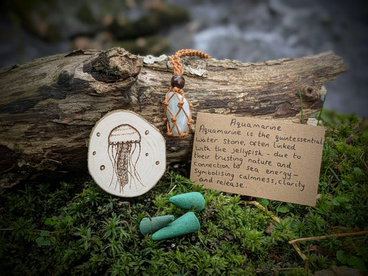 Aquamarine Crystal Nature Grounding Set with woodburning