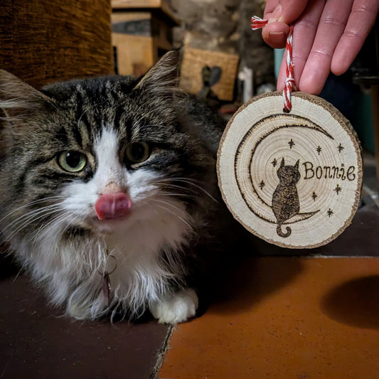 Cat personalised pyrography, woodburning hanger