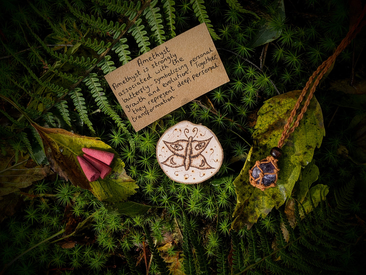 Our Amethyst Nature Grounding Set, with Butterfly Woodburning Pyrography