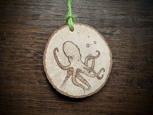 Octopus pyrography/ wood burning on Welsh Hazel 