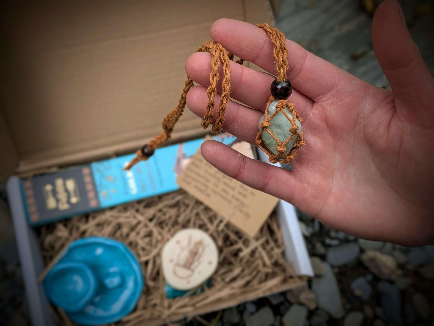 Calm Flow grounding set with crystals, incense, and ritual items for relaxation and grounding energy