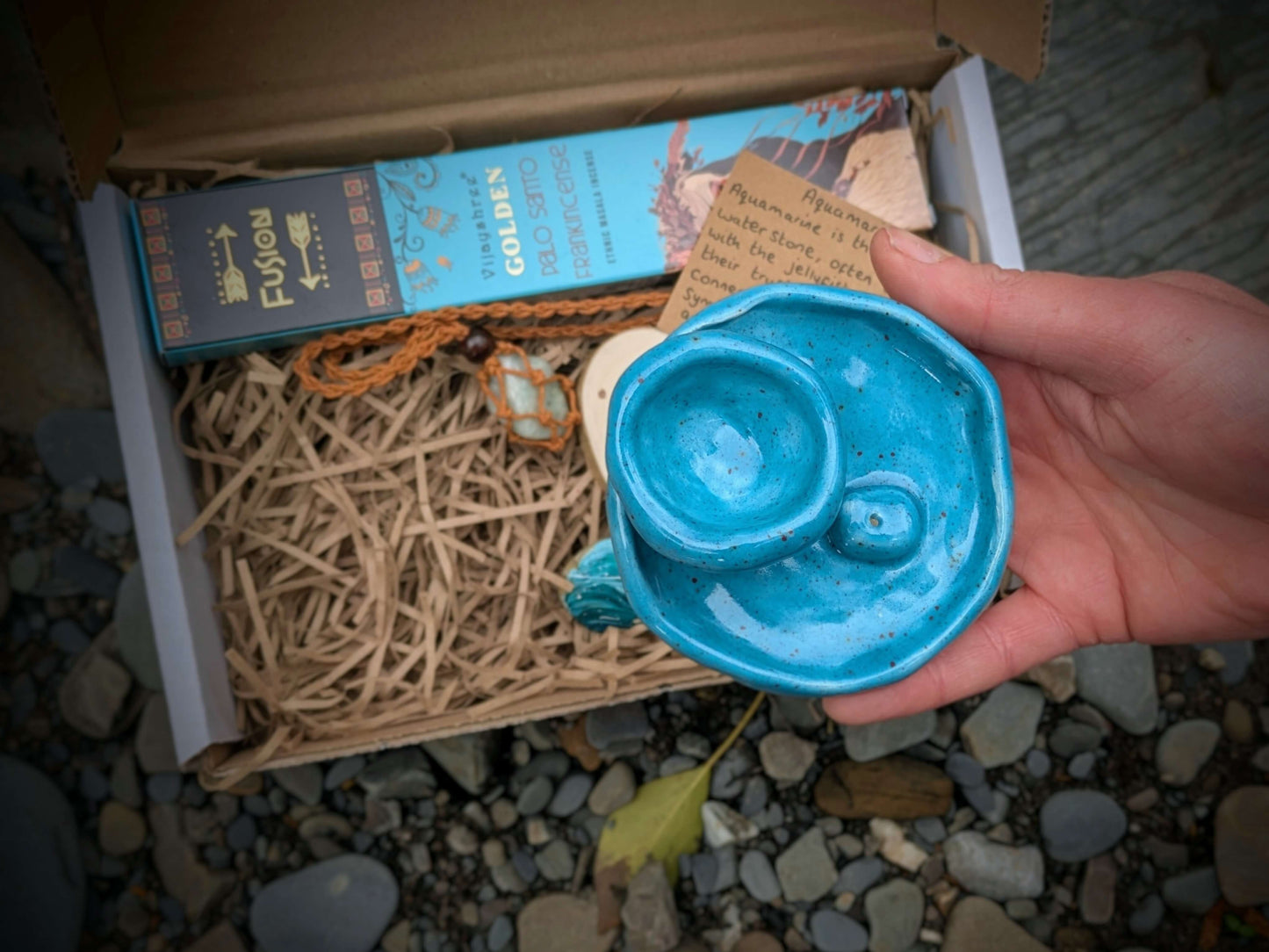 Calm Flow grounding set with crystals, incense, and ritual items for relaxation and grounding energy