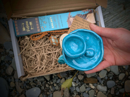 Calm Flow grounding set with crystals, incense, and ritual items for relaxation and grounding energy